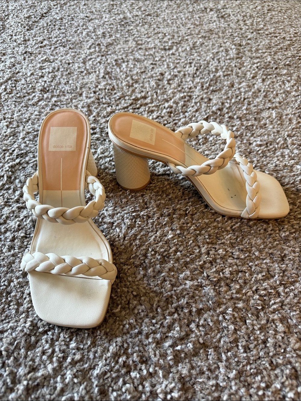Dolce Vita Cream Braided Strap Block Heel
